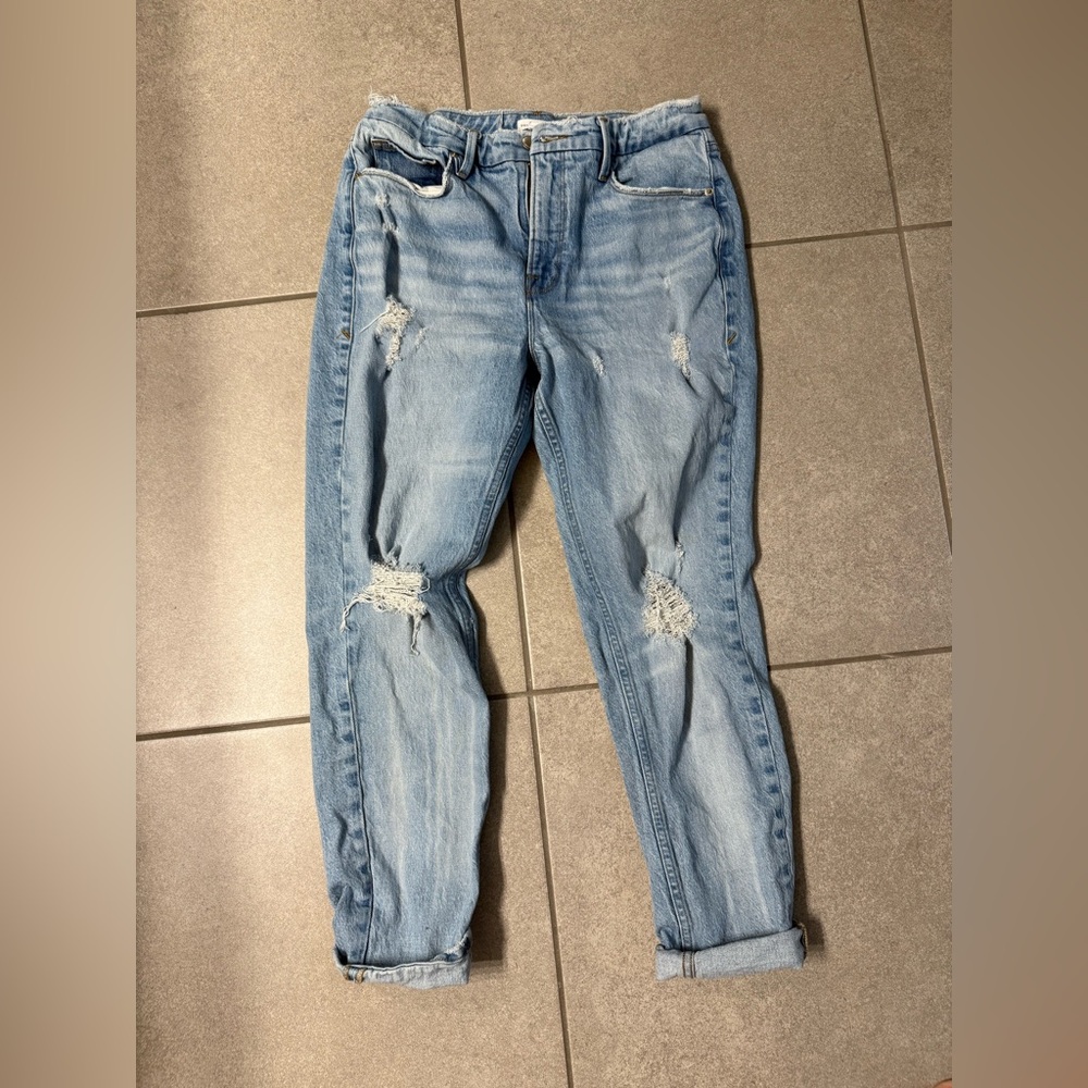 Good American Light Blue Distressed Boyfriend Jeans